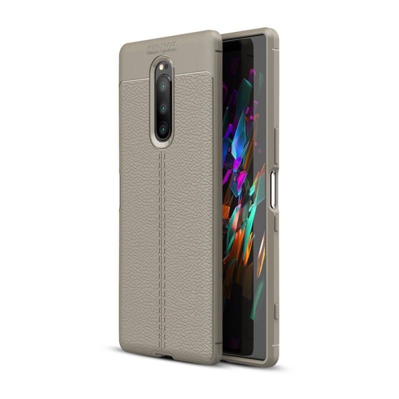 Kryt Sony Xperia 1 Litchi S Dvojitým Koženým Efektem