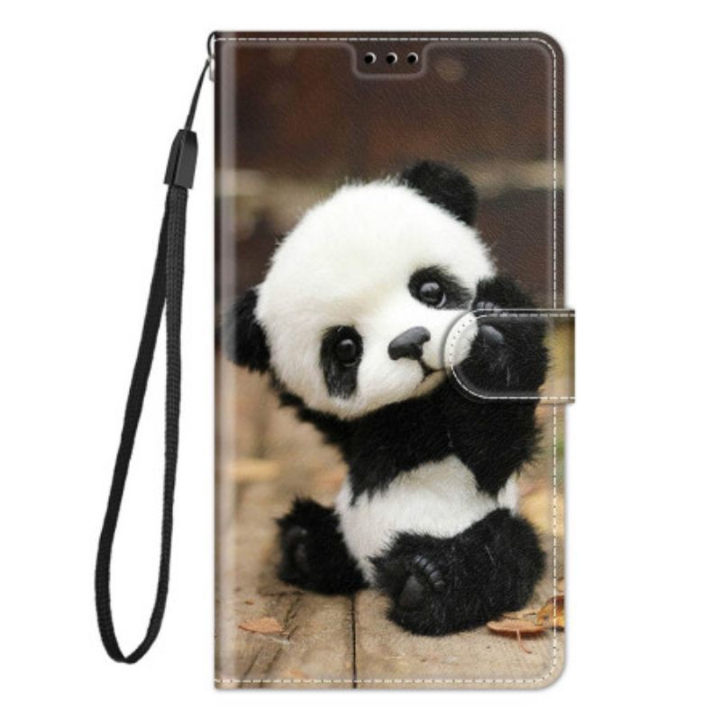 Flipové Pouzdro Na Xiaomi 12 / 12X Na Lana Malá Panda S Popruhem