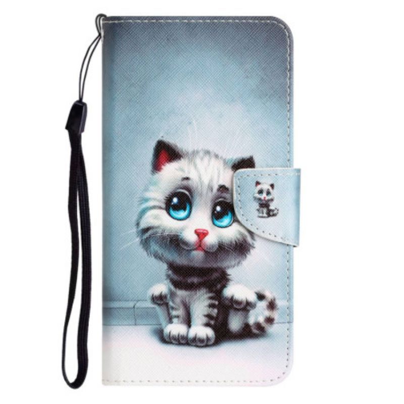 Flipové Pouzdro Na Xiaomi 12T / 12T Pro Na Lana Strappy Blue Eyed Cat