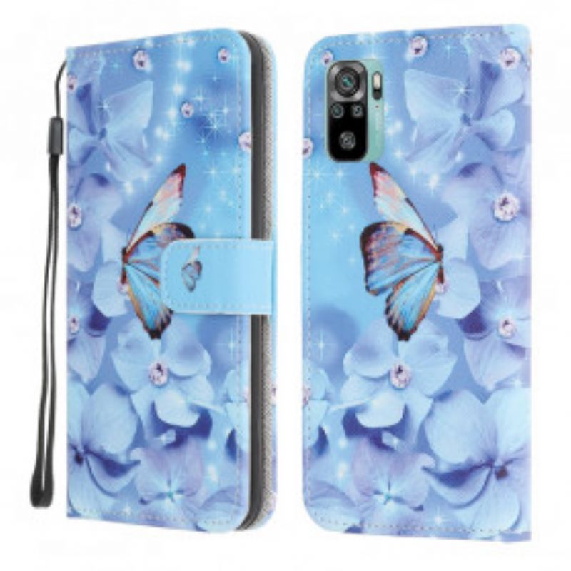 Flipové Pouzdro Na Xiaomi Redmi Note 10 / 10S Na Lana Strappy Diamond Motýli