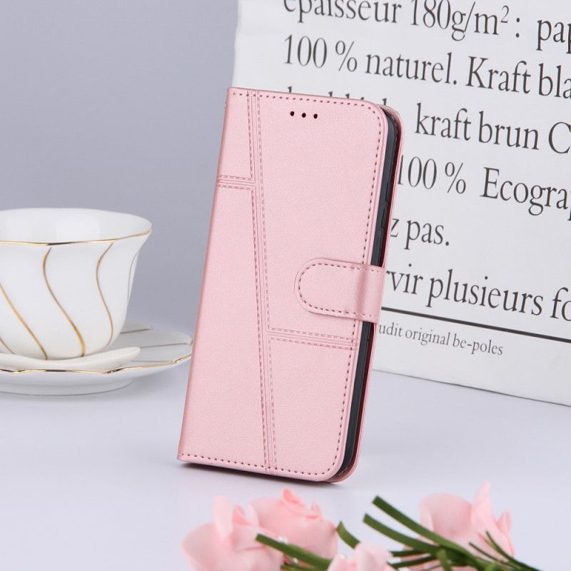 Flipové Pouzdro Xiaomi Redmi 10 Geometrický Styl Páskové Kůže