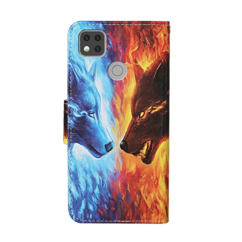 Flipové Pouzdro Xiaomi Redmi 9c Ledový A Ohnivý Vlk