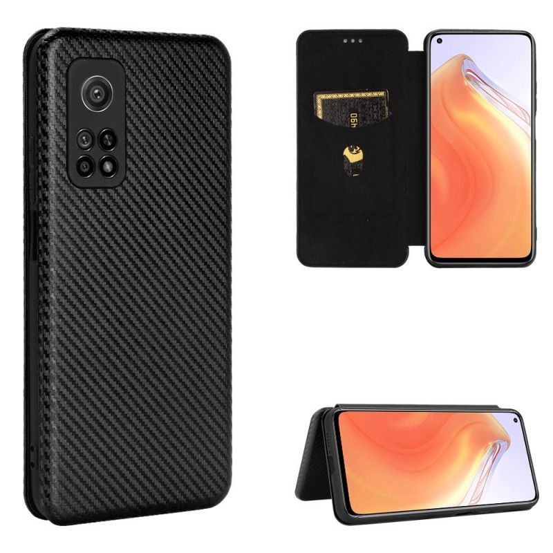 Kožené Pouzdro Folio Xiaomi Mi 10t / 10t Pro Uhlíkové Vlákno S Nosným Kroužkem