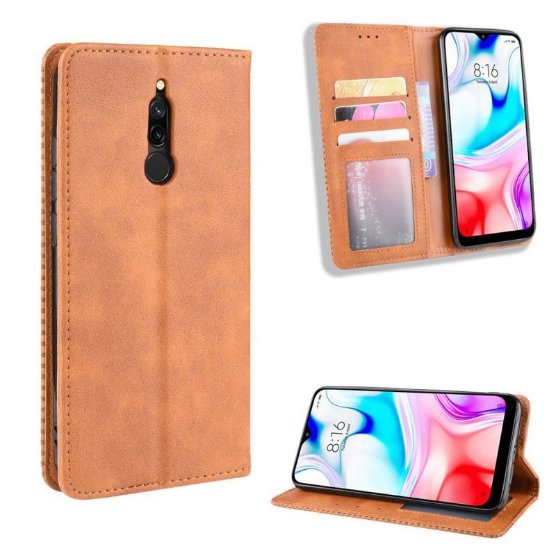 Kožené Pouzdro Folio Xiaomi Redmi 8 Stylizovaný Vintage Kožený Efekt