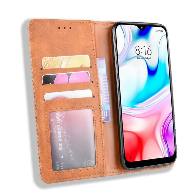 Kožené Pouzdro Folio Xiaomi Redmi 8 Stylizovaný Vintage Kožený Efekt