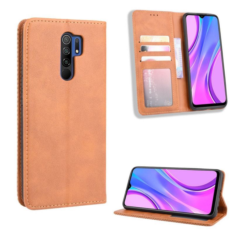 Kožené Pouzdro Folio Xiaomi Redmi 9 Stylizovaný Vintage Kožený Efekt