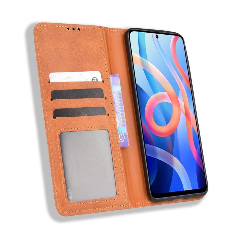 Kožené Pouzdro Folio Xiaomi Redmi Note 11 / Poco M4 Pro 5g Stylizovaný Vintage Kožený Efekt