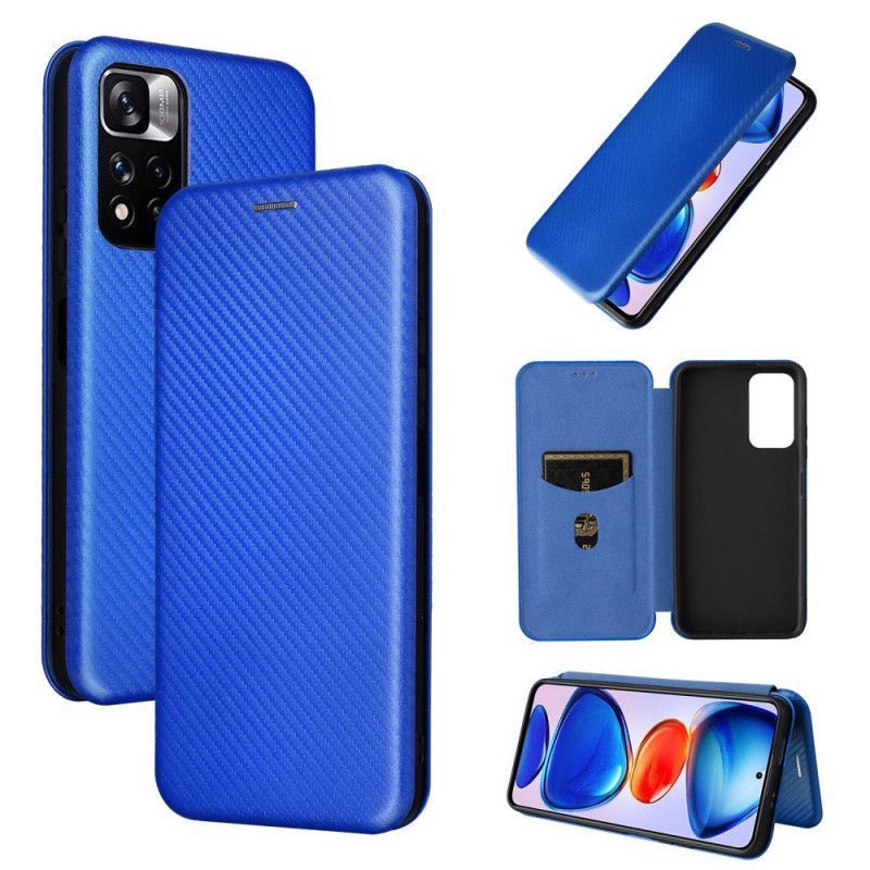 Kožené Pouzdro Folio Xiaomi Redmi Note 11 / Poco M4 Pro 5g Uhlíkové Vlákno