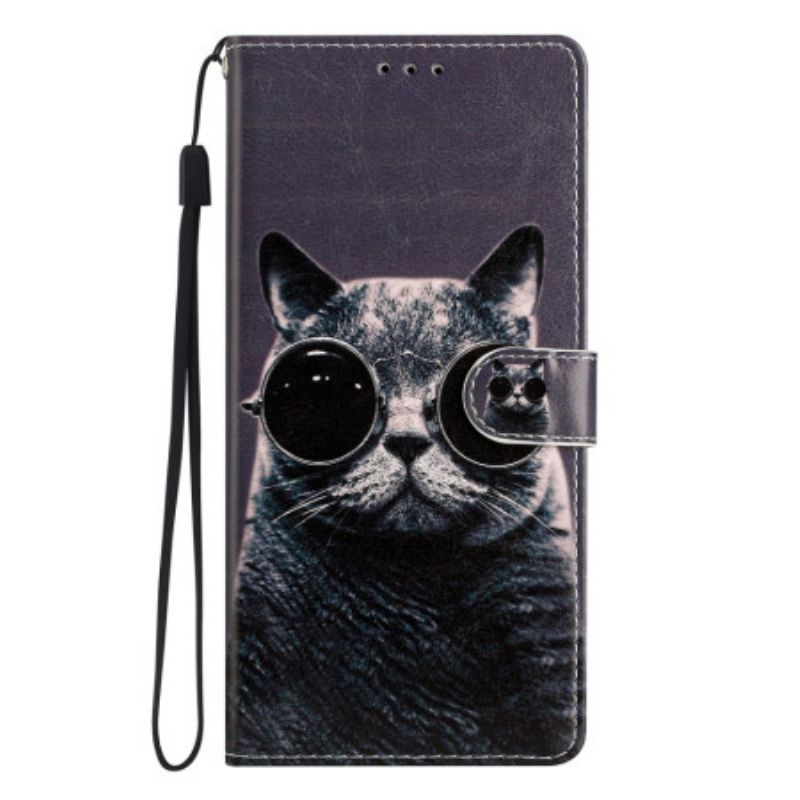 Kožené Pouzdro Na Xiaomi 12 Lite Na Lana Brýle Cat Strappy