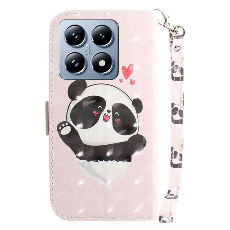 Kožený Kryt Na Xiaomi 14t Pro Panda Love S Popruhem