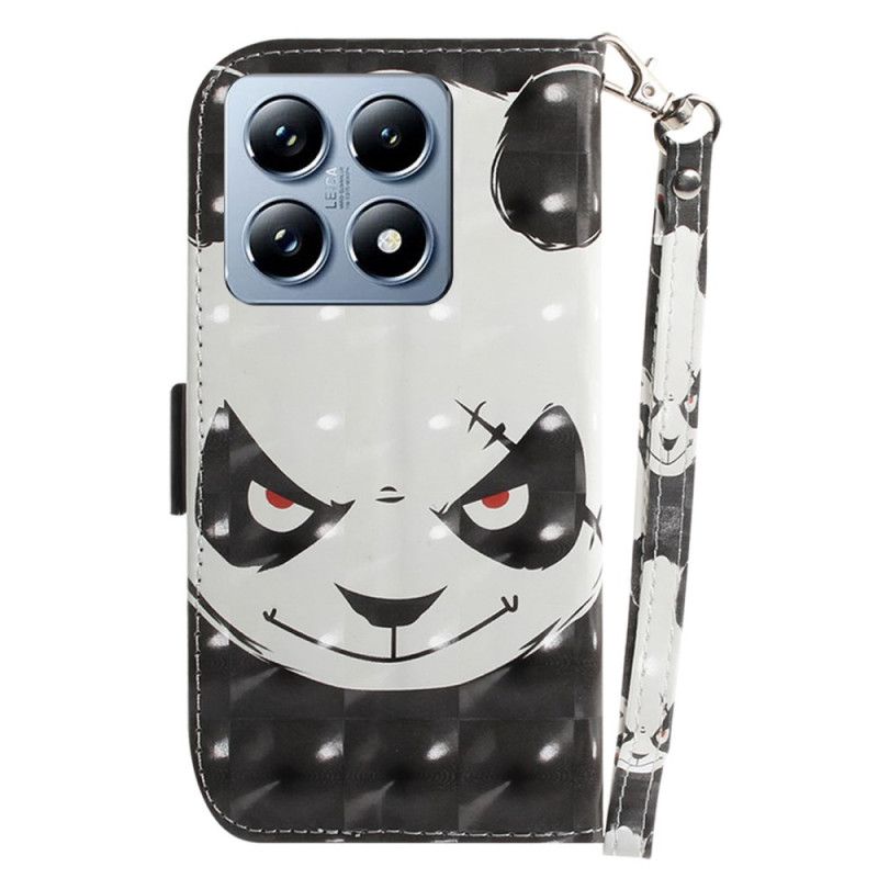 Kožený Kryt Xiaomi 14t Pro Rozzlobená Panda S Popruhem