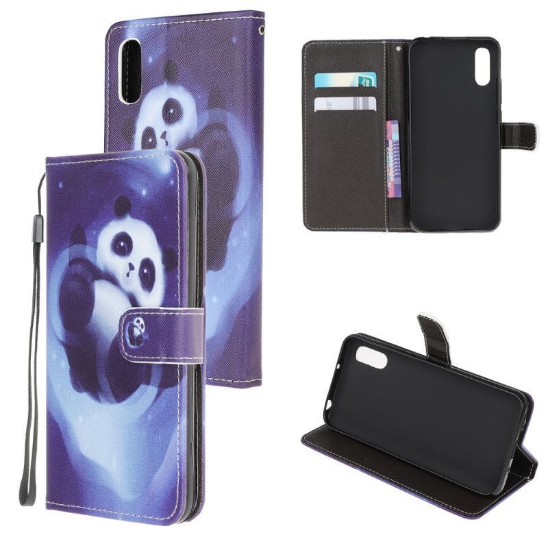 Kožený Kryt Xiaomi Redmi 9a Vesmírná Panda S Popruhem