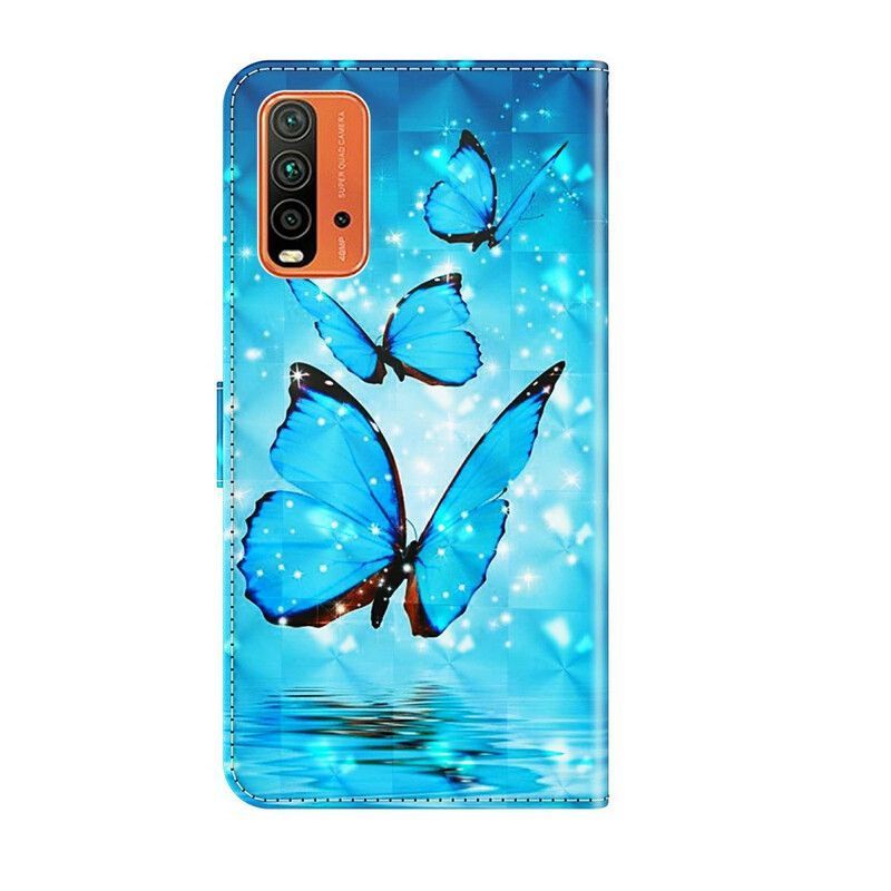 Kožený Kryt Xiaomi Redmi 9t Létající Modří Motýli