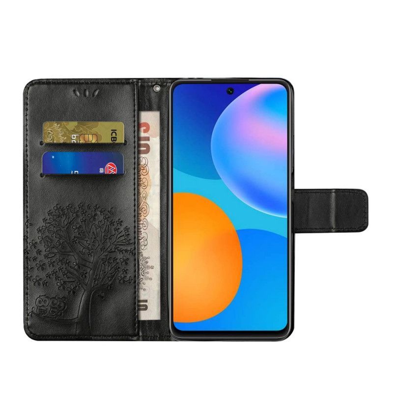 Kožený Kryt Xiaomi Redmi Note 10 Pro Strom A Řemenové Sovy