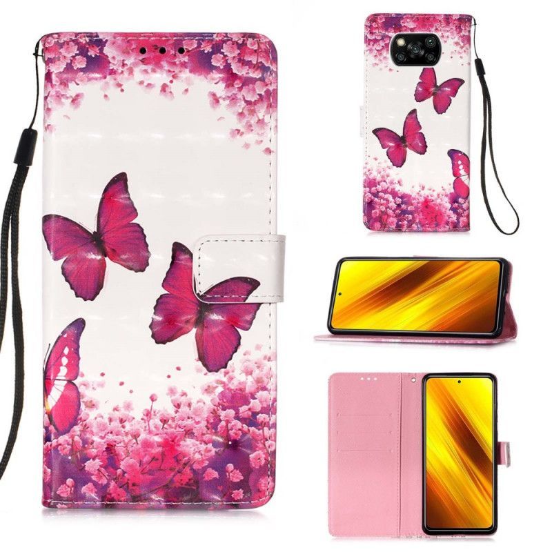 Kryt Xiaomi Flipové Pouzdro Poco X3 Red Butterflies