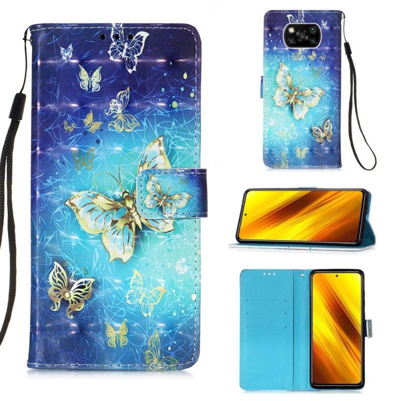 Kryt Xiaomi Kožený Kryt Na Poco X3 Golden Butterflies