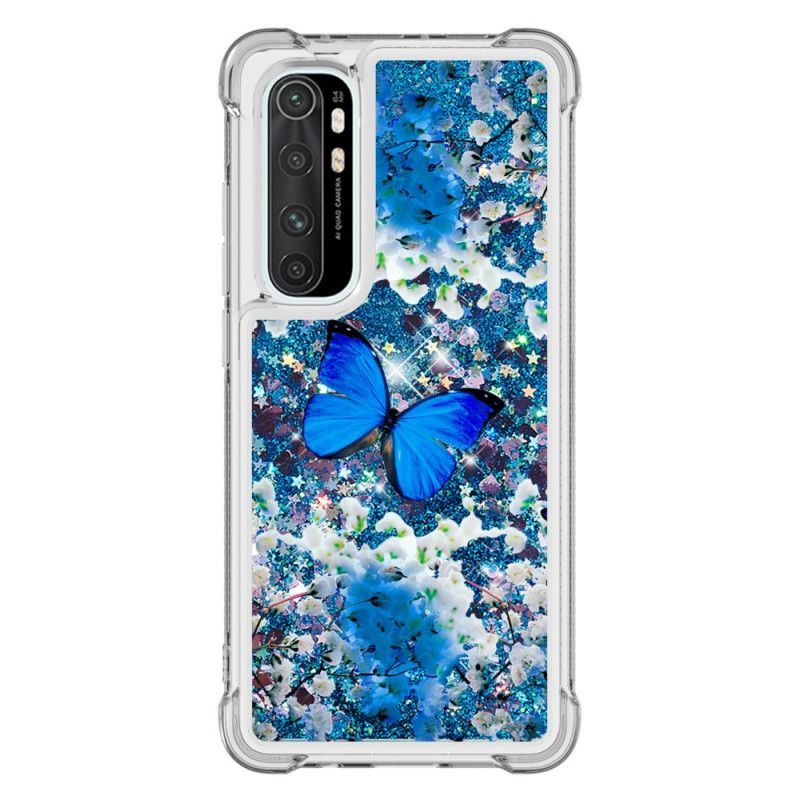 Pouzdro Na Xaiomi Mi Note 10 Lite Glitter Blue Butterfly