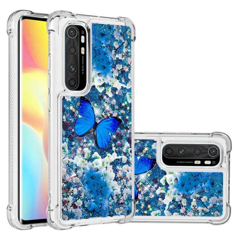 Pouzdro Na Xaiomi Mi Note 10 Lite Glitter Blue Butterfly