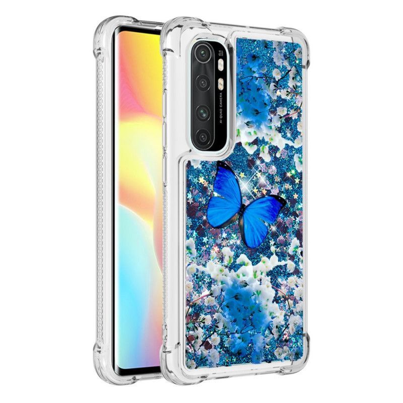 Pouzdro Na Xaiomi Mi Note 10 Lite Glitter Blue Butterfly