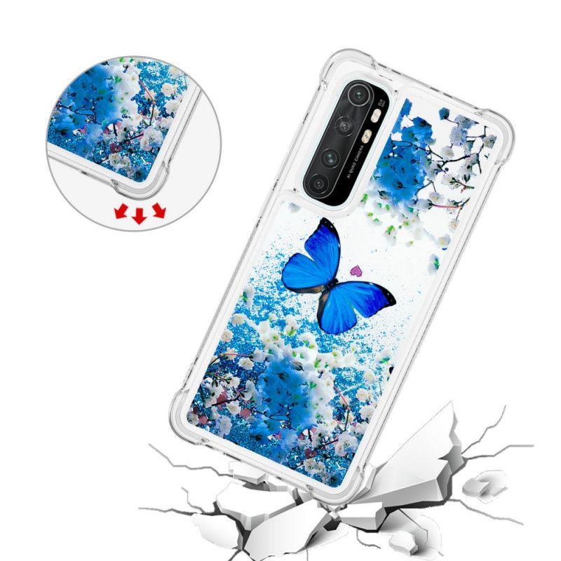 Pouzdro Na Xaiomi Mi Note 10 Lite Glitter Blue Butterfly