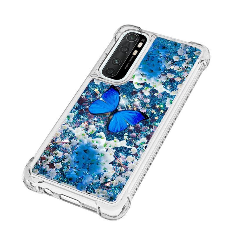 Pouzdro Na Xaiomi Mi Note 10 Lite Glitter Blue Butterfly