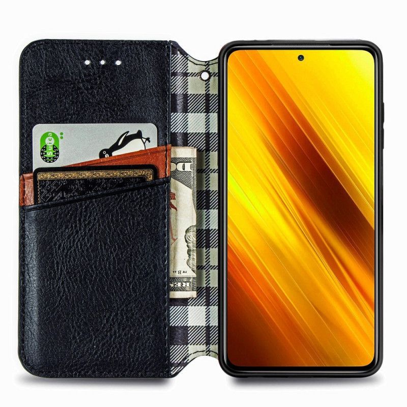 Vyklápěcí Kryt Xiaomi Kožené Pouzdro Folio Poco X3 S Diamantovým Efektem Kůže